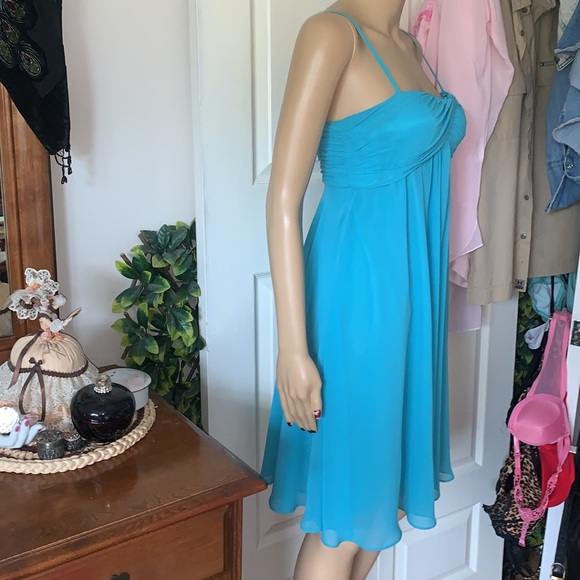 Evan picone turquoise sheer chiffon babydoll swing mini dress S - Picture 10 of 16